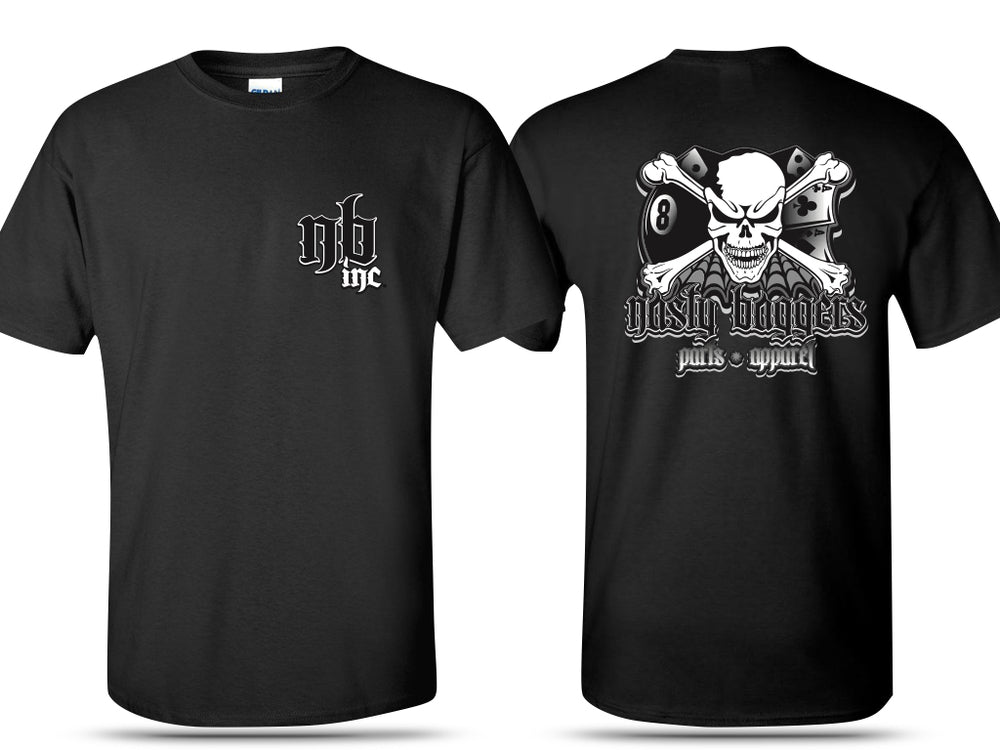 Front and back view of the Nasty Baggers NB. T-Shirt