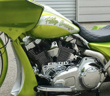 “Filthy” shift linkage on a green motorcycle. 