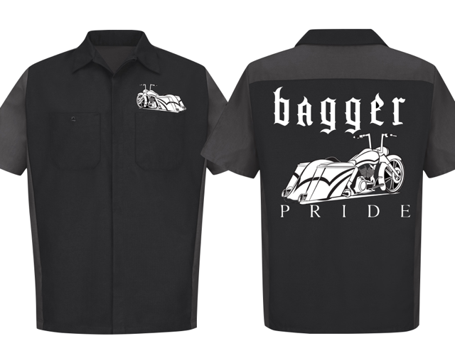 Front and back of a black Bagger Pride Shirt. 