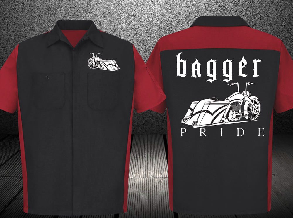 Front and back of a black and red Bagger Pride Shirt. 