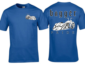 Front and back view of a black Bagger Pride shirt. 