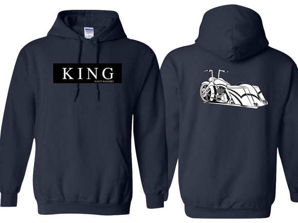 Front and back view of the black King Logo Hoodie. 