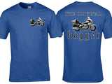 Front and back view of the blue The Original Baggers (Electra Edition) Shirt. 