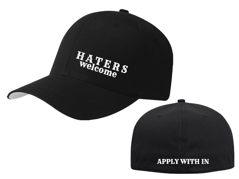 Front and back view of the Haters Welcome Hat. 
