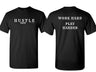 Front and back view of the Hustle Hard T-Shirt. 