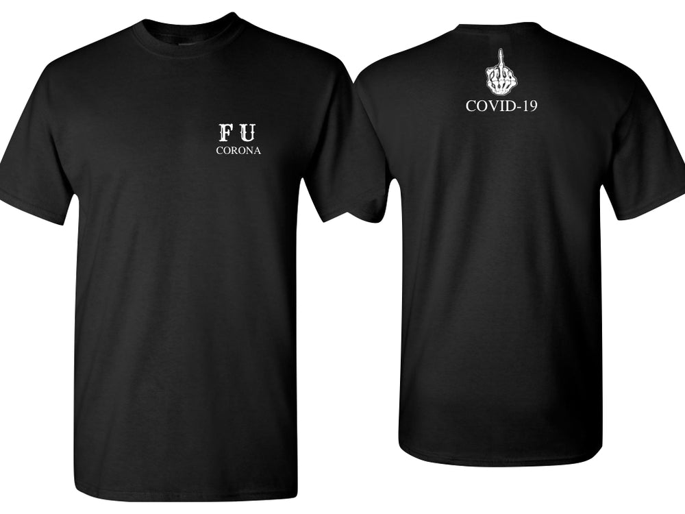 Front and back view of the F.U. Corona T-Shirt. 