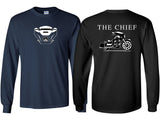 Front and back view of the long-sleeve Chief T-Shirt.