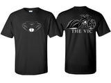 Front and back view of the black Vic (Cross Country Edition) T-Shirt. 